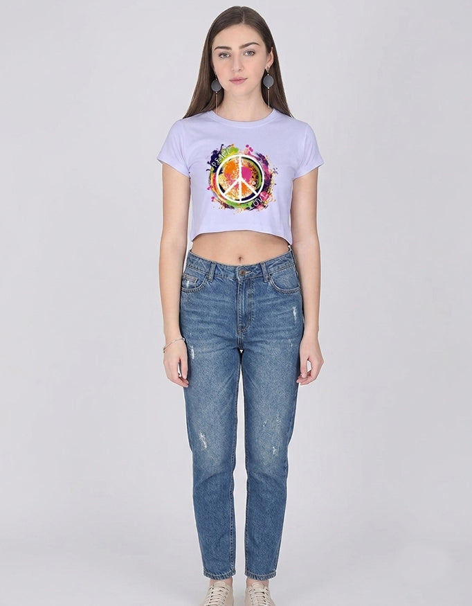 ONROGUE WOMEN'S PEACE & LOVE GRAPHIC CROP TOP