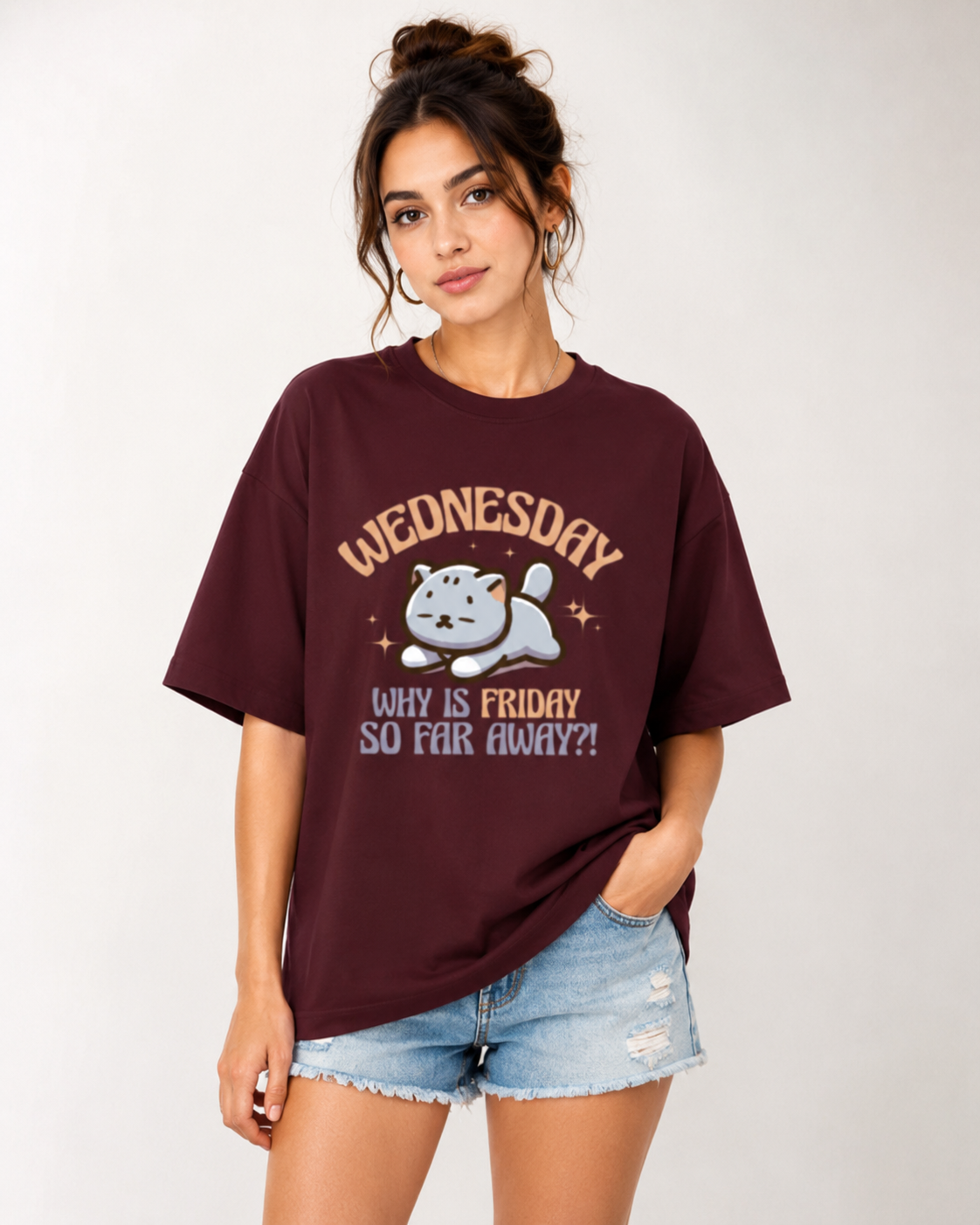 ONROGUE Women Wednesday Mood Premium Oversized Tee