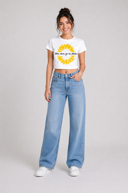 ONROGUE Women's Floral Graphic Baby Tee – Bloom Where You Are Planted