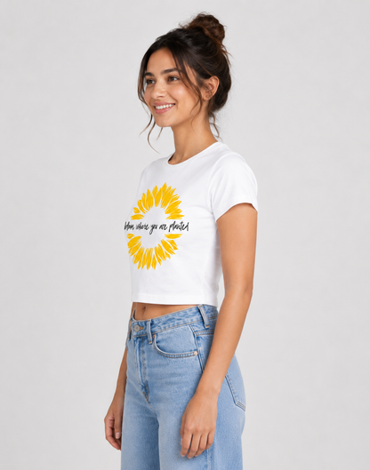 ONROGUE Women's Floral Graphic Baby Tee – Bloom Where You Are Planted