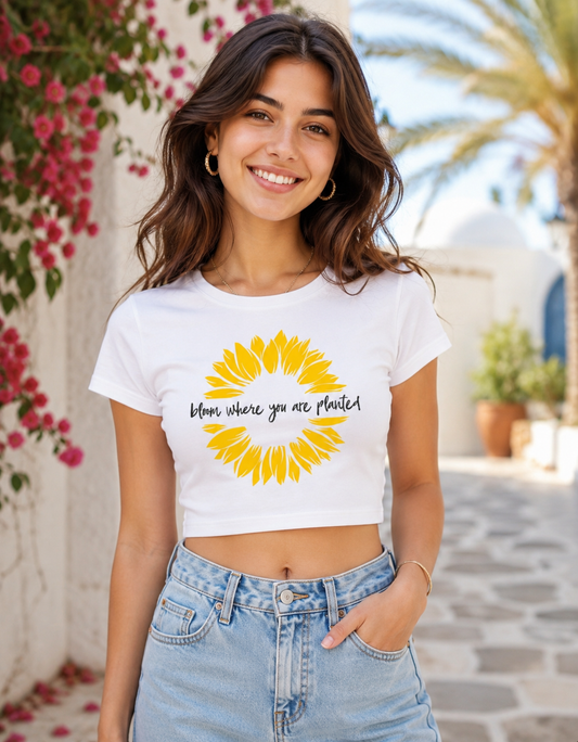 ONROGUE Women's Floral Graphic Baby Tee – Bloom Where You Are Planted