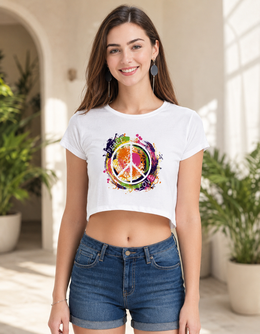 ONROGUE WOMEN'S PEACE & LOVE GRAPHIC CROP TOP
