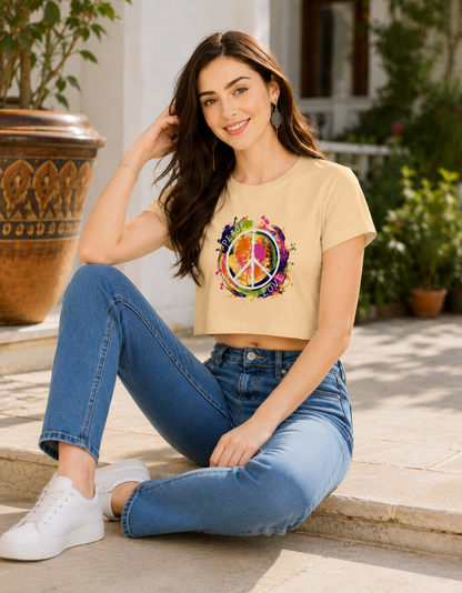 ONROGUE WOMEN'S PEACE & LOVE GRAPHIC CROP TOP