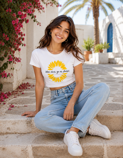 ONROGUE Women's Floral Graphic Baby Tee – Bloom Where You Are Planted